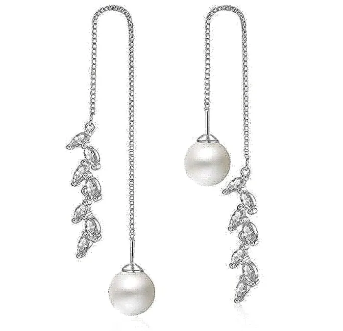 Yellow Chimes Rings Yellow Chimes Crystal Earrings for Women Pearl Dangling Silver Plated Sui Dhaga Threader Earring for Women and Girls