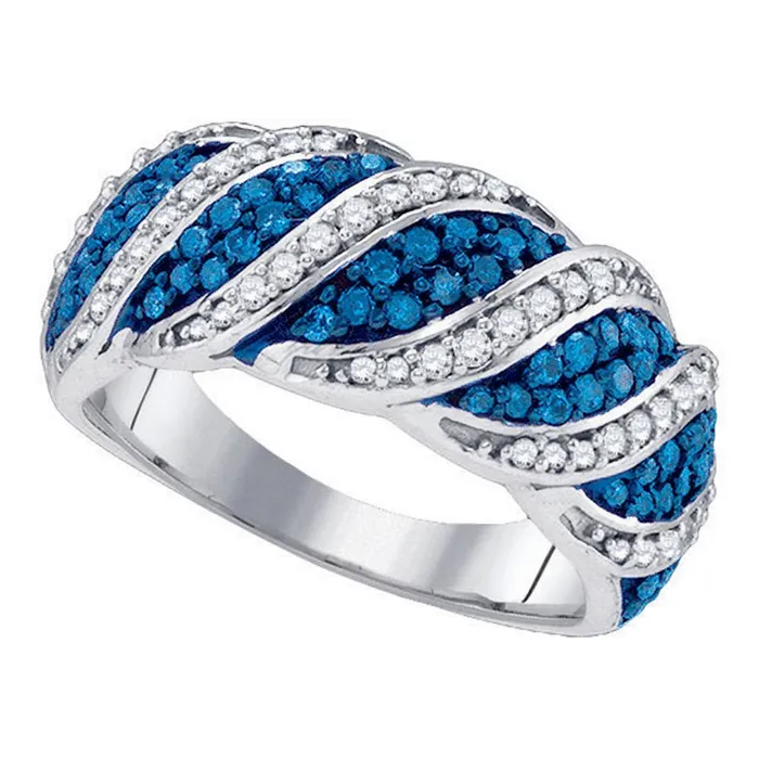 10kt White Gold Womens Round Blue Color Enhanced Diamond Cascading Band Ring 34 Cttw mayamila Rings 10kt White Gold Womens Round Blue Color Enhanced Diamond Cascading Band Ring 34 Cttw mayamila Rings