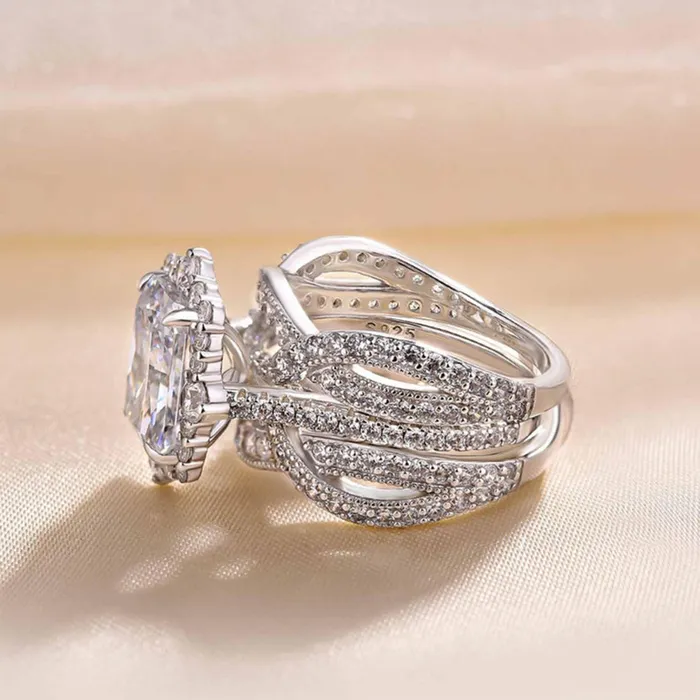 3 CT Halo Radiant Cut Bridal Set Ring Enhancer in Sterling Silver shine of diamond Rings