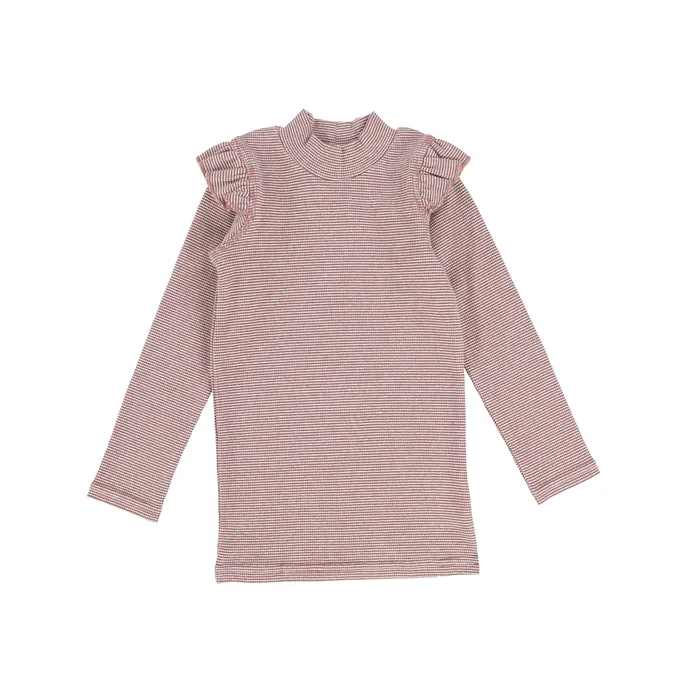 Analogie Rings Analogie Mini Stripe Ruffle Mock Neck MauveWhite