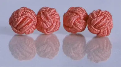 Coral Silk Knot Cufflinks Head Shoulders Toes and Bows Earrings