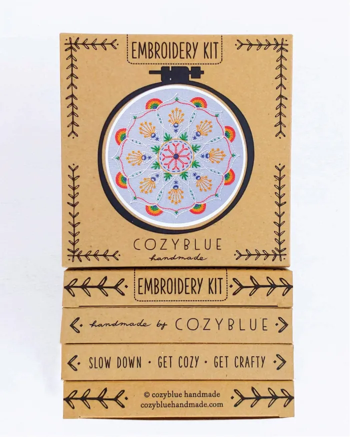cozyblue handmade Earrings rainbow mandala embroidery kit