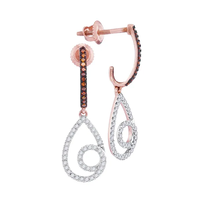 Earrings mayamila 10kt Rose Gold Womens Round Red Color Enhanced Diamond Teardrop Dangle Earrings 14 Cttw
