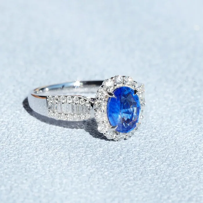 Halo Oval Cut Blue Sapphire Engagement Ring in Sterling Silver Shineofdiamond Rings Halo Oval Cut Blue Sapphire Engagement Ring in Sterling Silver Shineofdiamond Rings