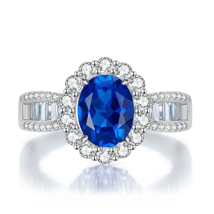 Halo Oval Cut Blue Sapphire Engagement Ring in Sterling Silver Shineofdiamond Rings Halo Oval Cut Blue Sapphire Engagement Ring in Sterling Silver Shineofdiamond Rings