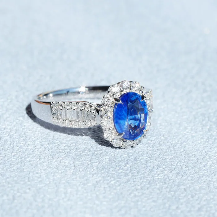 Halo Oval Cut Blue Sapphire Engagement Ring in Sterling Silver Shineofdiamond Rings Halo Oval Cut Blue Sapphire Engagement Ring in Sterling Silver Shineofdiamond Rings