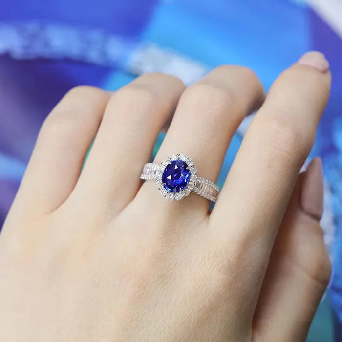 Halo Oval Cut Blue Sapphire Engagement Ring in Sterling Silver Shineofdiamond Rings Halo Oval Cut Blue Sapphire Engagement Ring in Sterling Silver Shineofdiamond Rings