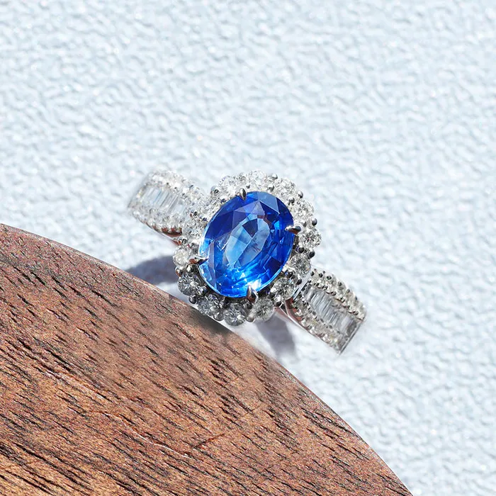 Halo Oval Cut Blue Sapphire Engagement Ring in Sterling Silver Shineofdiamond Rings Halo Oval Cut Blue Sapphire Engagement Ring in Sterling Silver Shineofdiamond Rings