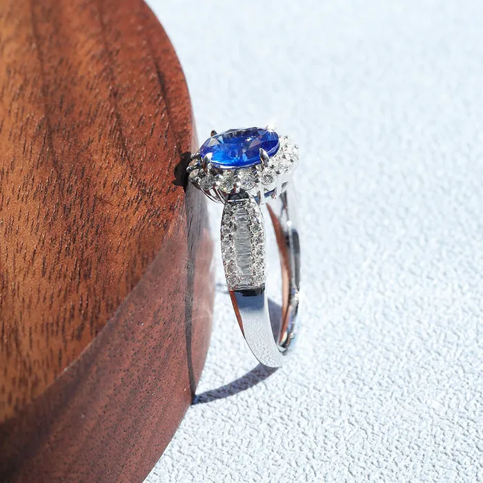 Halo Oval Cut Blue Sapphire Engagement Ring in Sterling Silver Shineofdiamond Rings Halo Oval Cut Blue Sapphire Engagement Ring in Sterling Silver Shineofdiamond Rings