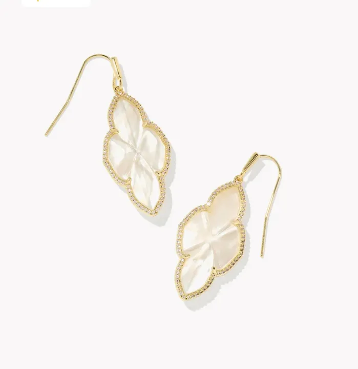 KENDRA SCOTT Earrings KENDRA SCOTT Abbie Gold Pave Frame Drop Earrings in Ivory MotherofPearl 9608865252