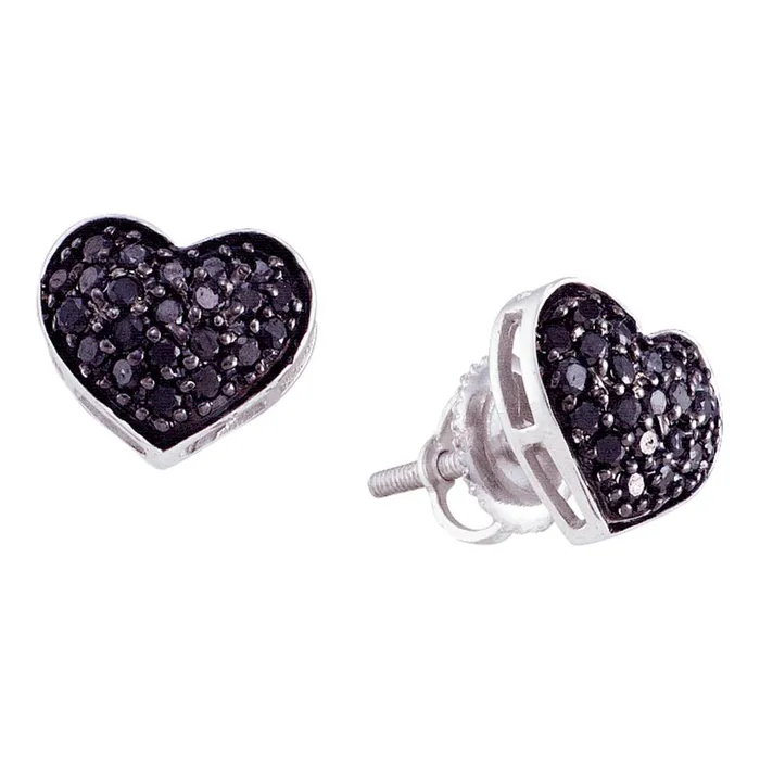 mayamila 10kt White Gold Womens Round Black Color Enhanced Diamond Heart Cluster Earrings 38 Cttw Earrings