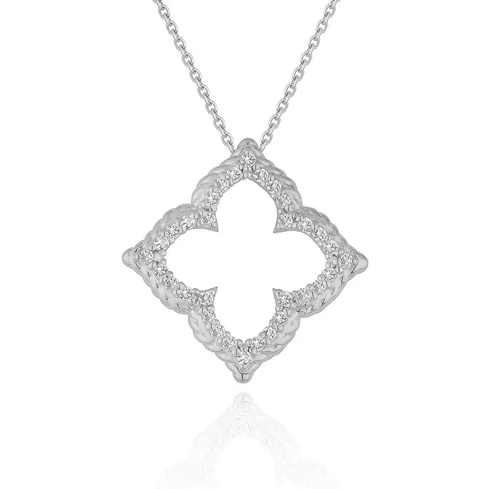 MayaMila 14k White Gold Diamond Cutout Flower Pendant 13 cttw Necklaces MayaMila 14k White Gold Diamond Cutout Flower Pendant 13 cttw Necklaces