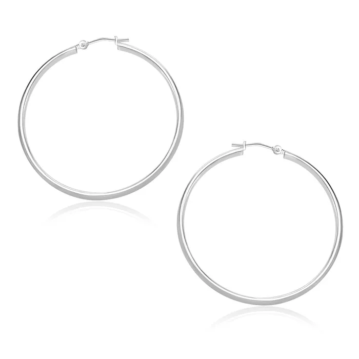 MayaMila 14k White Gold Polished Hoop Earrings 30mm Earrings