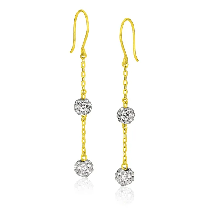 MayaMila 14k Yellow Gold Dangling Crystal Ball Earrings Earrings