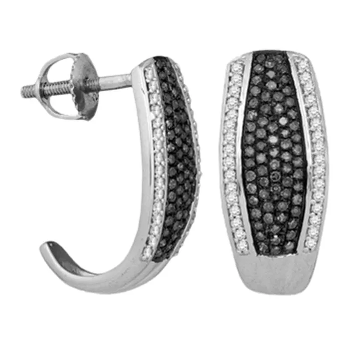 mayamila Earrings 10kt White Gold Womens Round Blue Color Enhanced Diamond Half J Hoop Earrings 12 Cttw