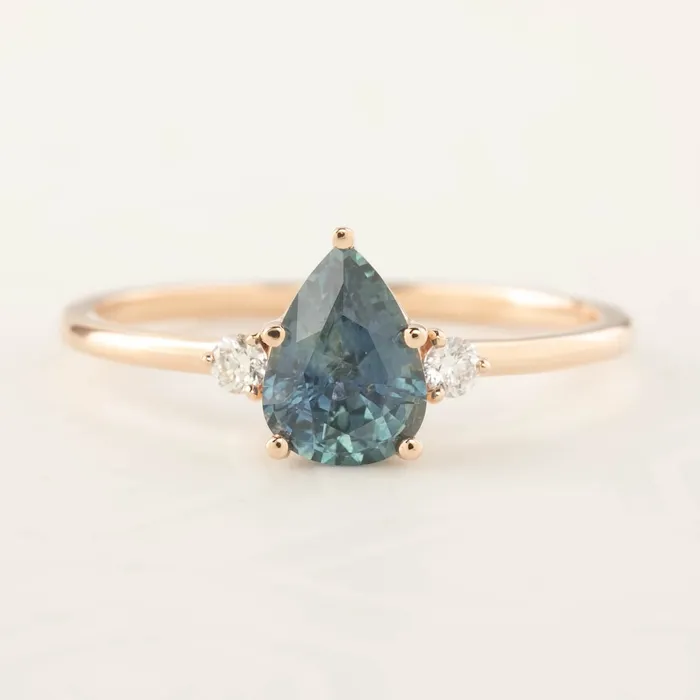 Rings Envero Jewelry Emilie Ring 107ct Pear Cut Blue Green Montana Sapphire 14k Rose Gold One of a kind Rings Envero Jewelry Emilie Ring 107ct Pear Cut Blue Green Montana Sapphire 14k Rose Gold One of a kind