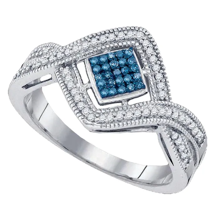 Rings mayamila 10kt White Gold Womens Round Blue Color Enhanced Diamond Square Frame Cluster Ring 16 Cttw Rings mayamila 10kt White Gold Womens Round Blue Color Enhanced Diamond Square Frame Cluster Ring 16 Cttw