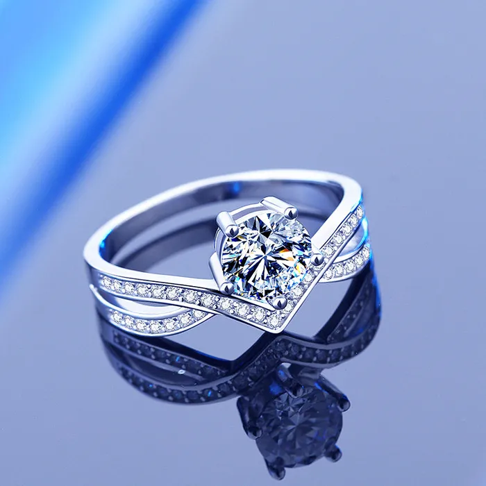 Rings Mystic Flavia Marie de Crown MOISSANITE Adjustable Silver Ring