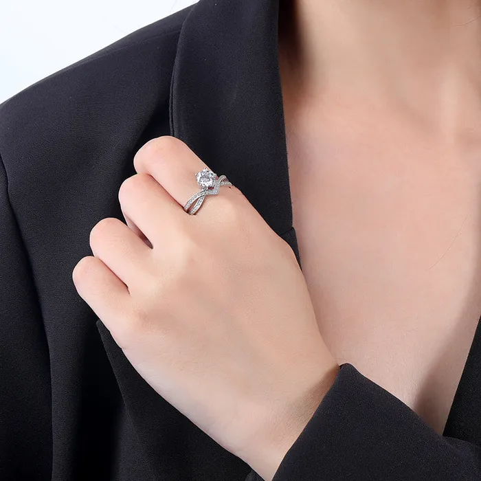 Rings Mystic Flavia Marie de Crown MOISSANITE Adjustable Silver Ring