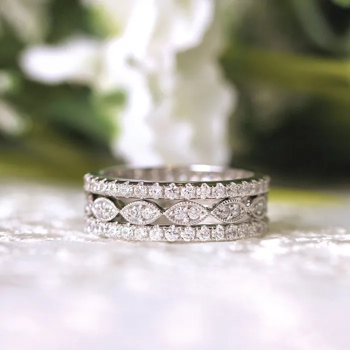 Rings shineofdiamond 3PCS Mixed Stackable Eternity Wedding Band Ring Set