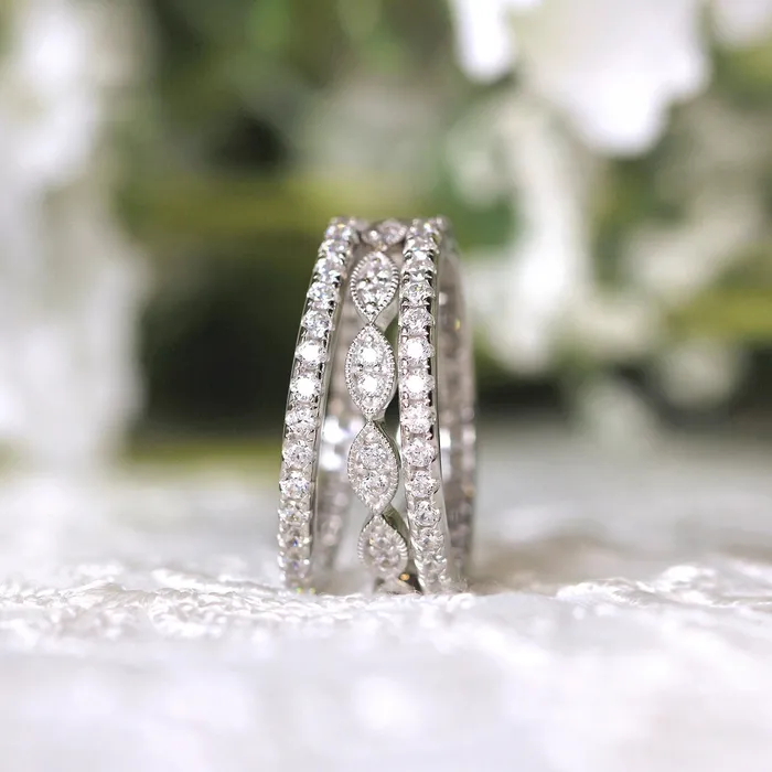 Rings shineofdiamond 3PCS Mixed Stackable Eternity Wedding Band Ring Set