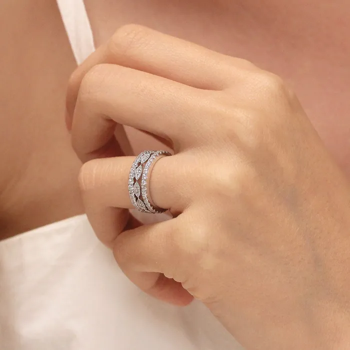 Rings shineofdiamond 3PCS Mixed Stackable Eternity Wedding Band Ring Set