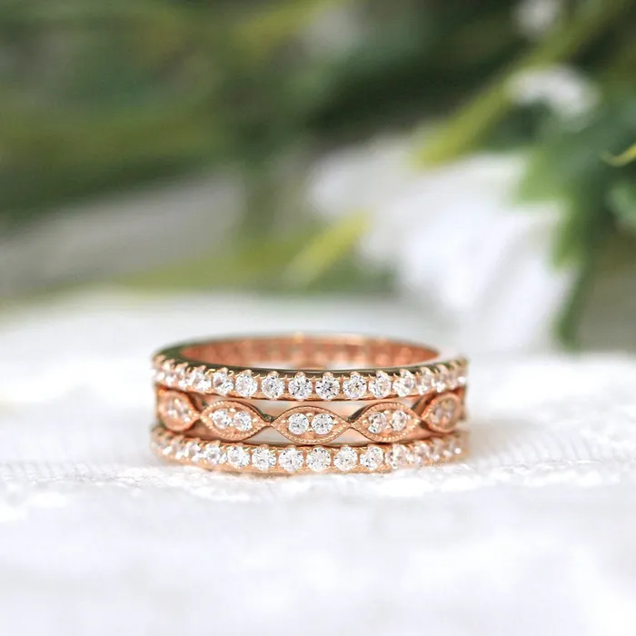 Rings shineofdiamond 3PCS Mixed Stackable Eternity Wedding Band Ring Set