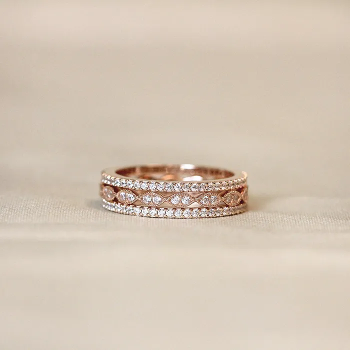 Rings shineofdiamond 3PCS Mixed Stackable Eternity Wedding Band Ring Set