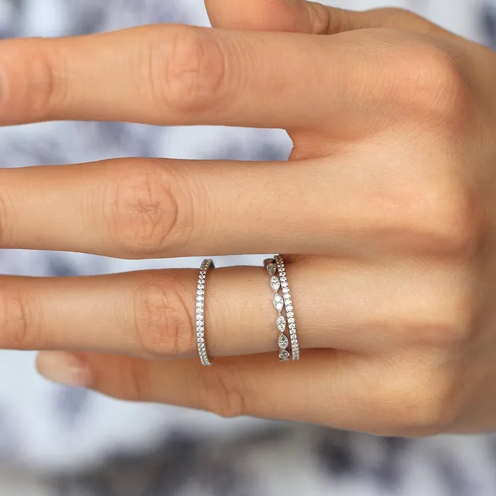 Rings shineofdiamond 3PCS Mixed Stackable Eternity Wedding Band Ring Set