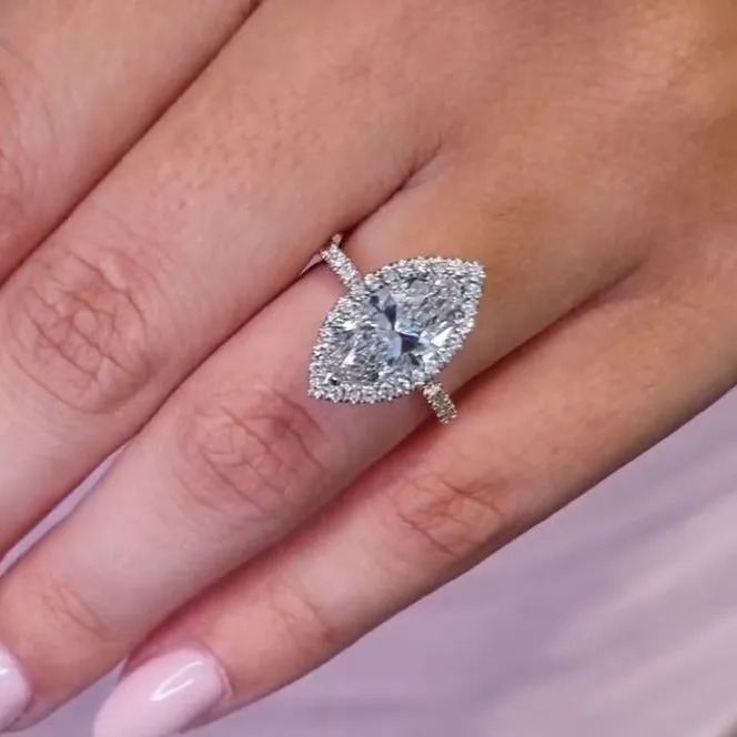 Rings Shineofdiamond Halo Marquise Cut Engagement Ring in Sterling Silver