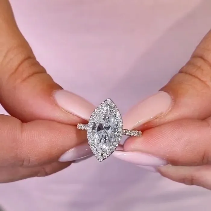 Rings Shineofdiamond Halo Marquise Cut Engagement Ring in Sterling Silver