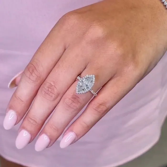 Rings Shineofdiamond Halo Marquise Cut Engagement Ring in Sterling Silver