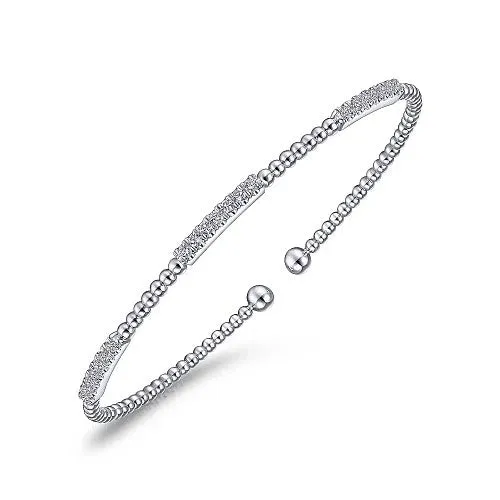 14K White Gold Bujukan Bead Cuff Bracelet with Diamond Pave Stations GABRIEL CO Bracelets