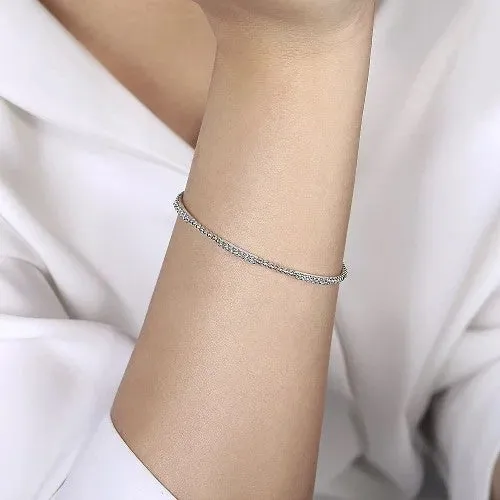 14K White Gold Bujukan Bead Cuff Bracelet with Diamond Pave Stations GABRIEL CO Bracelets