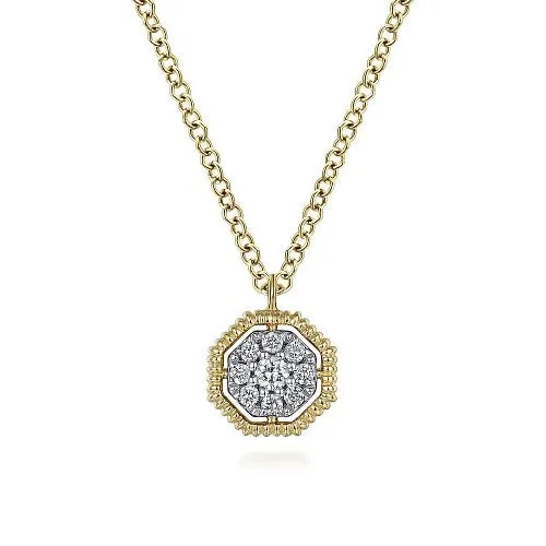 14K Yellow Gold Octagonal Pave Diamond Pendant Necklace GABRIEL CO Necklaces