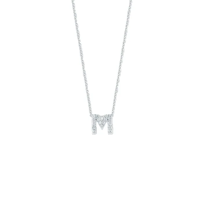 18K WHITE GOLD TINY TREASURES DIAMOND LOVE LETTER M NECKLACE ROBERTO COIN Necklaces