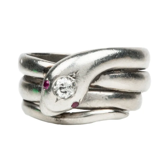 Bell Bird Antiques Rings Art Deco Platinum Snake Diamond Ring