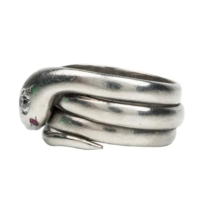 Bell Bird Antiques Rings Art Deco Platinum Snake Diamond Ring