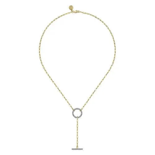 GABRIEL CO Necklaces 14K Yellow Gold Diamond Circle and Bar YKnot Necklace with Hollow Paperclip Chain GABRIEL CO Necklaces 14K Yellow Gold Diamond Circle and Bar YKnot Necklace with Hollow Paperclip Chain