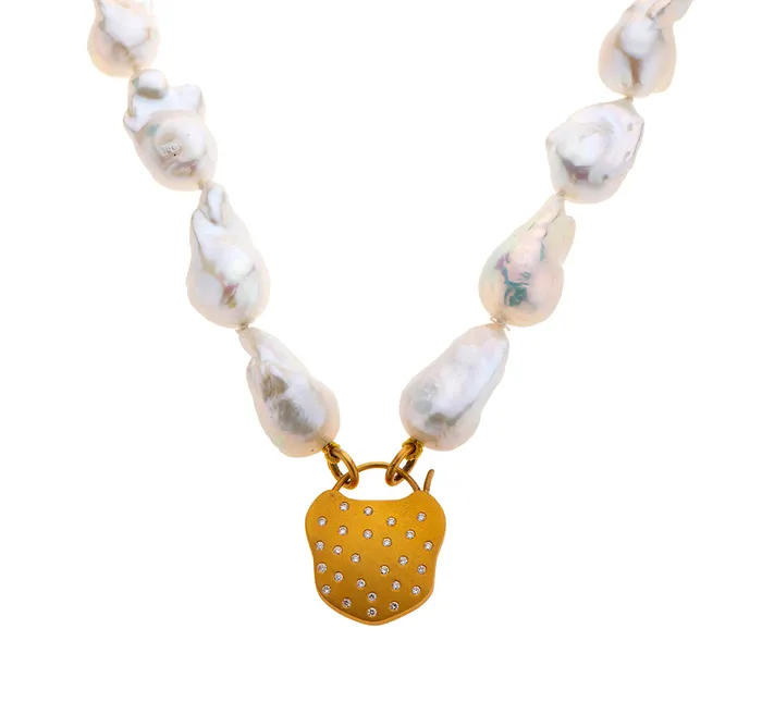 Nava Zahavi Necklaces Nava Zahavi Yellow Gold Wild Pearl Diamonds Lock Necklace Nava Zahavi Necklaces Nava Zahavi Yellow Gold Wild Pearl Diamonds Lock Necklace