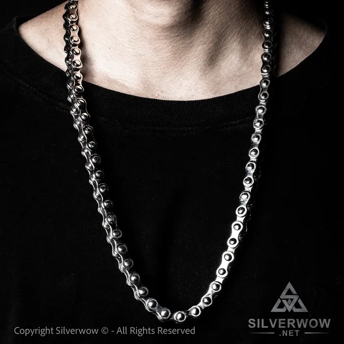 Necklaces Silver Bike Chain Mens Necklace 15mm silverwow