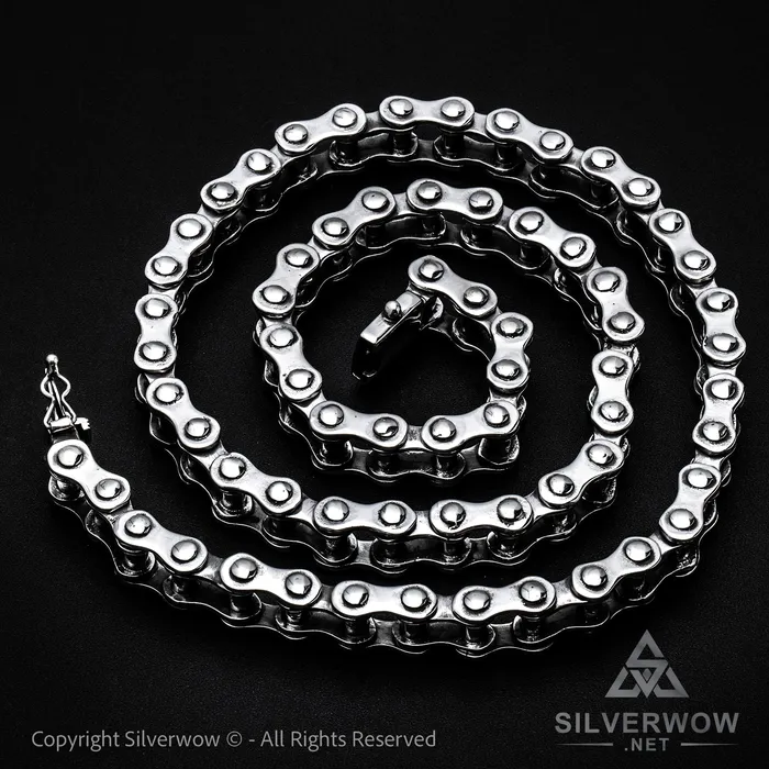 Necklaces Silver Bike Chain Mens Necklace 15mm silverwow