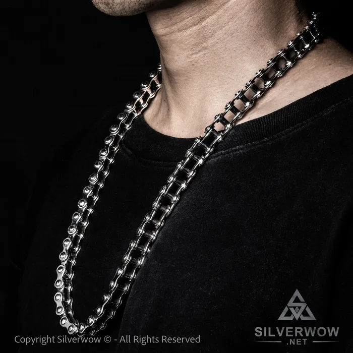Necklaces Silver Bike Chain Mens Necklace 15mm silverwow