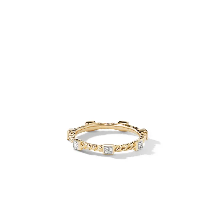 Rings David Yurman Cable Collectibles Stations Stack Ring in 18K Yellow Gold with Diamonds 2mm Rings David Yurman Cable Collectibles Stations Stack Ring in 18K Yellow Gold with Diamonds 2mm