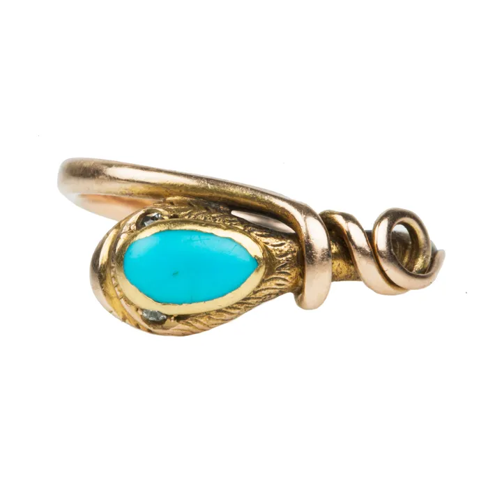 Rings Early Victorian Era Turquoise Snake Ring Bell Bird Antiques
