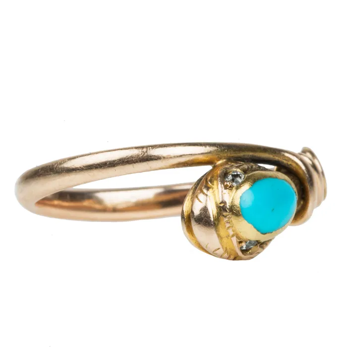 Rings Early Victorian Era Turquoise Snake Ring Bell Bird Antiques