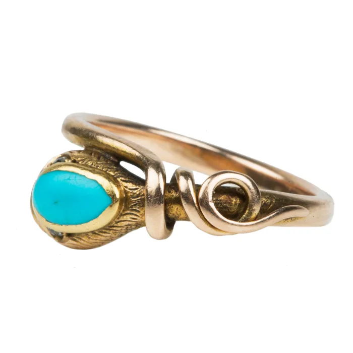 Rings Early Victorian Era Turquoise Snake Ring Bell Bird Antiques