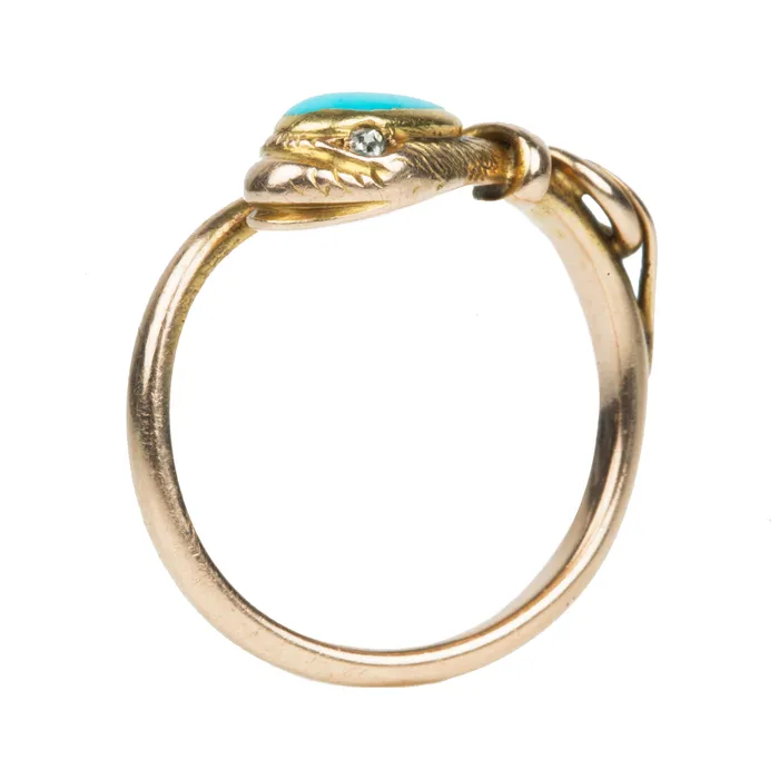 Rings Early Victorian Era Turquoise Snake Ring Bell Bird Antiques