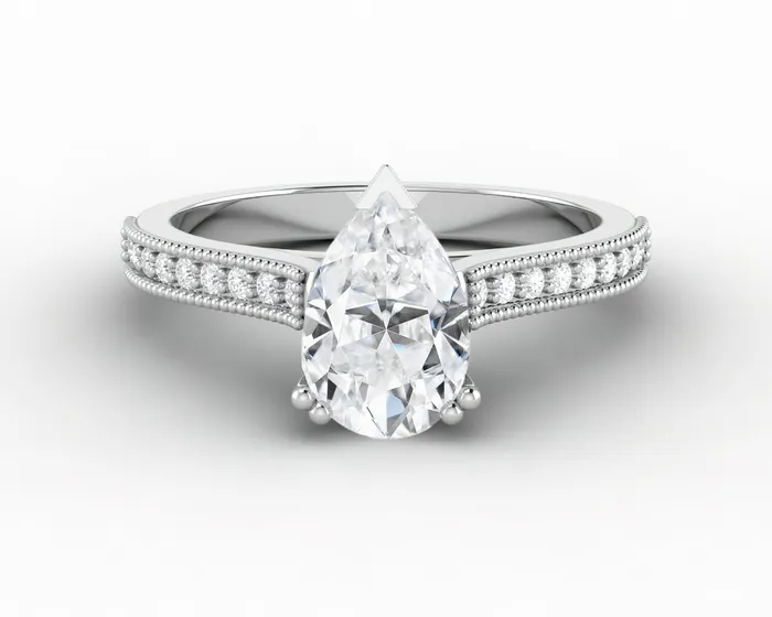 Rings Thea 20 Ct Solitaire Pear Cut Engagement Ring With Side Stones Sapheena Jewelry