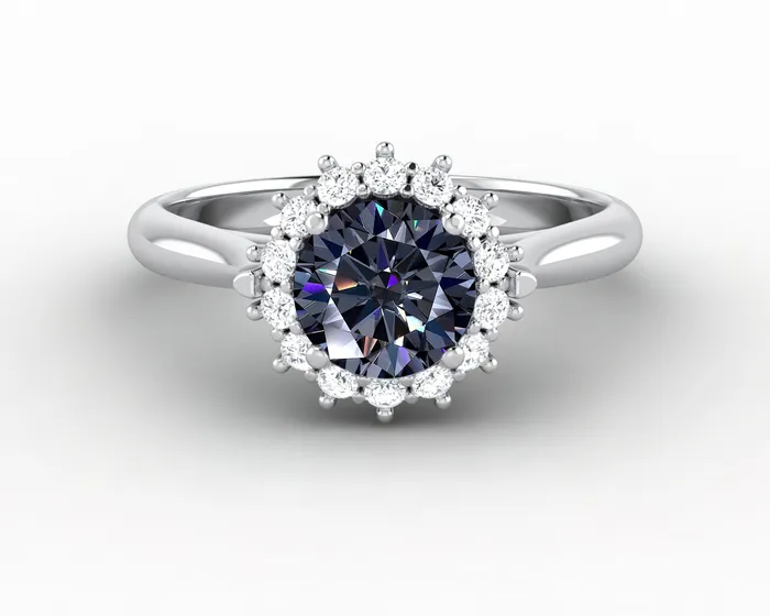 Sapheena Jewelry Maia 100 Ct Round Cut Halo Grey Moissanite Engagement Ring Rings Sapheena Jewelry Maia 100 Ct Round Cut Halo Grey Moissanite Engagement Ring Rings